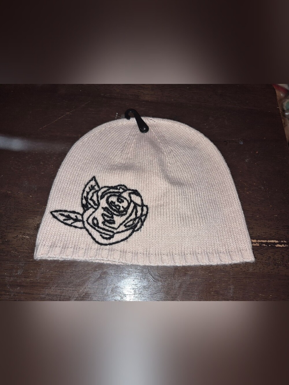 Karl Lagerfeld Light Pink Kids Beanie with Black Rose Patch